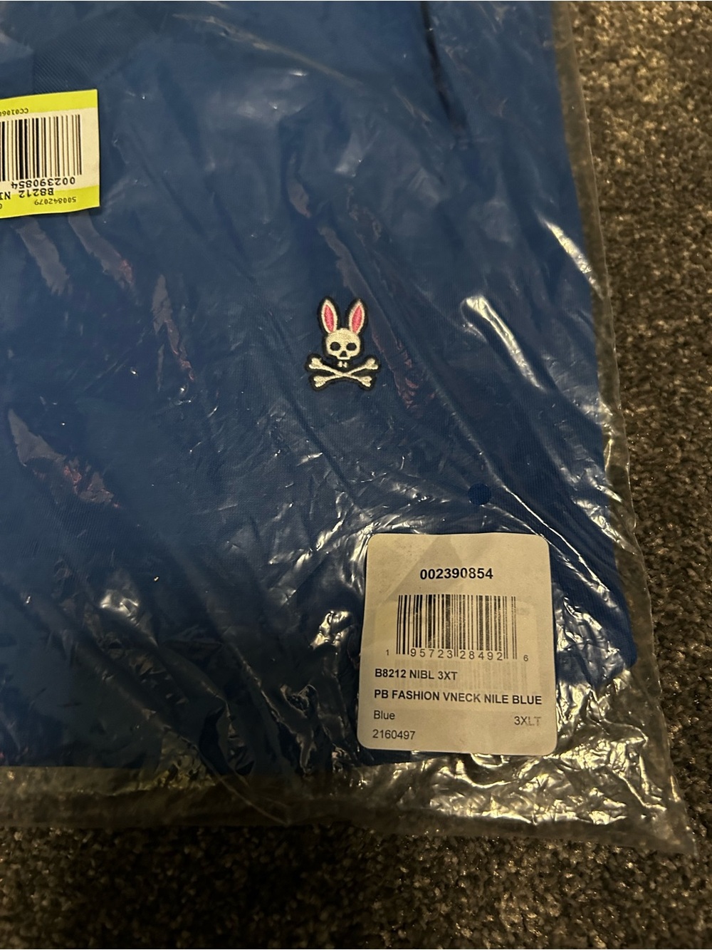 Psycho Bunny Nile Blue V-Neck Tee with Embroidered Skull Bunny